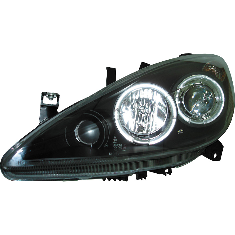 Set Koplampen  Peugeot 307 2001-2005 - Zwart - incl. Angel-Eyes