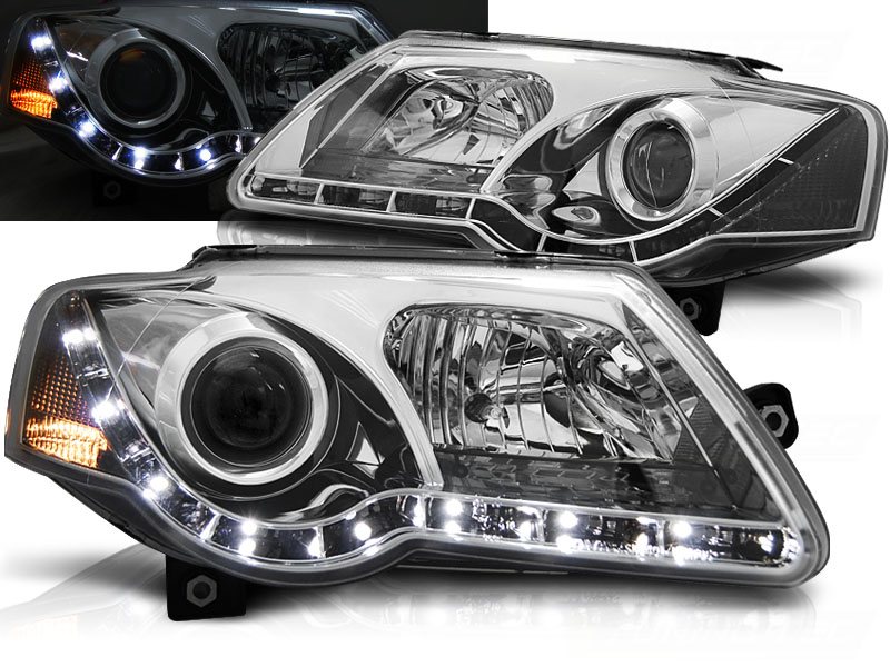 Headlights VW Passat 3C with echte DRL clear chome