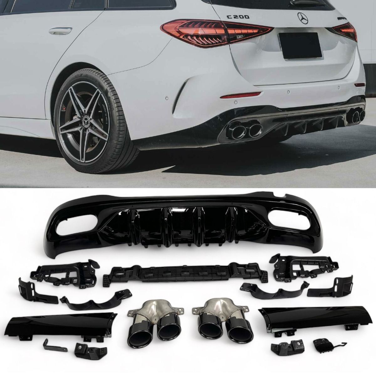 Diffuser Mercedes C Klasse W206 S206 C43 AMG Look Zwart