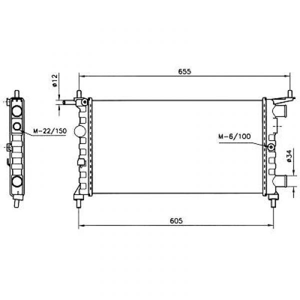 Radiator CORSA B3 CYL. 96->> 530x285 1.0-12V/1.2I-16V 3CYL/-AC