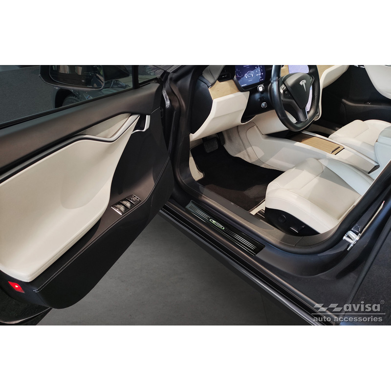 Zwart glanzend RVS Instaplijsten  Tesla Model S 2012-2016 & Facelift 2016- 'E-Power' - 4-delig