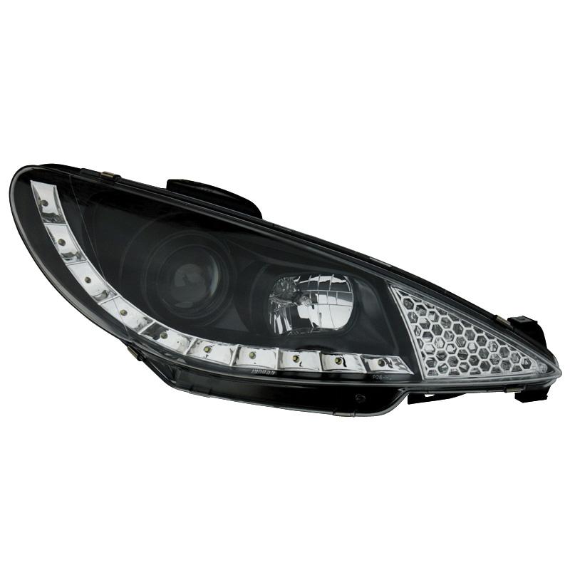 Set Koplampen in DRL-Look  Peugeot 206 2002- incl. GTi 1999- - Zwart