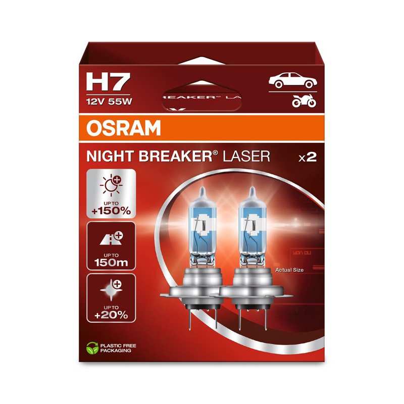Osram Night Breaker Laser Halogeen lampen - H7 - 12V/55W - set à 2 stuks