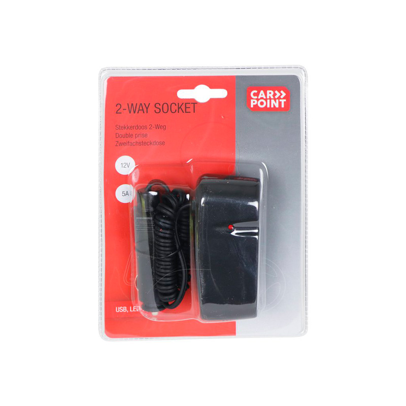 Carpoint Dubbele Contactdoos Sigarettenaansteker 2x12V met USB en LED 5A