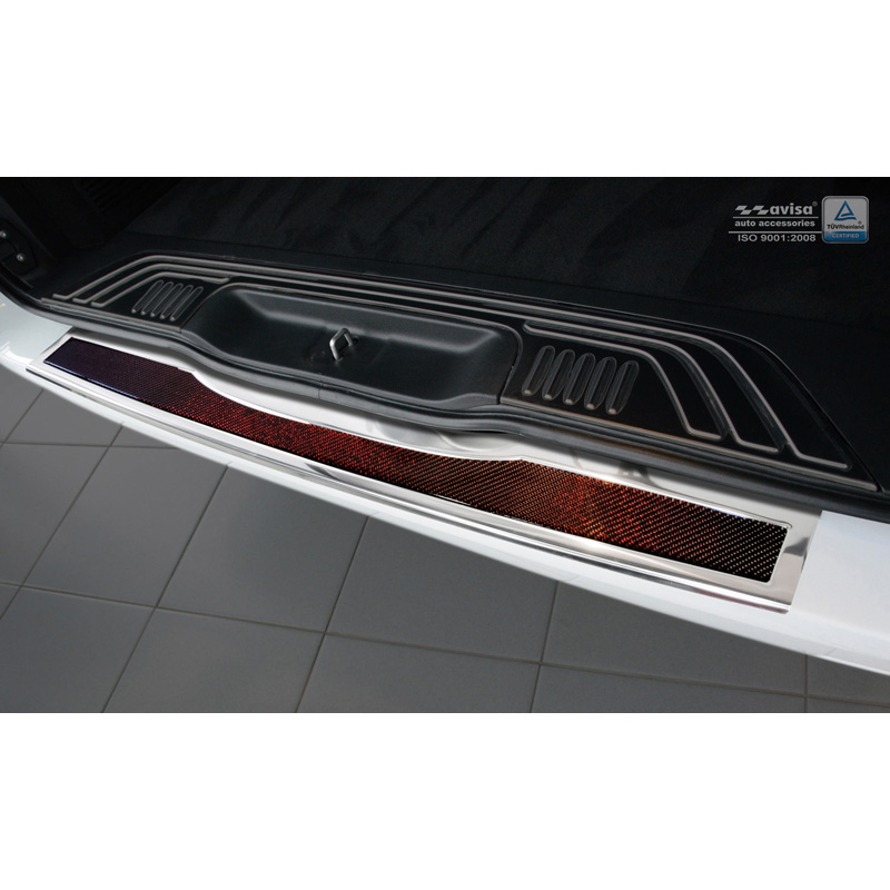 RVS Achterbumperprotector 'Deluxe'  Mercedes Vito W447 2014-2019 & Facelift 2019- Chroom/Rood-Zwart Carbon