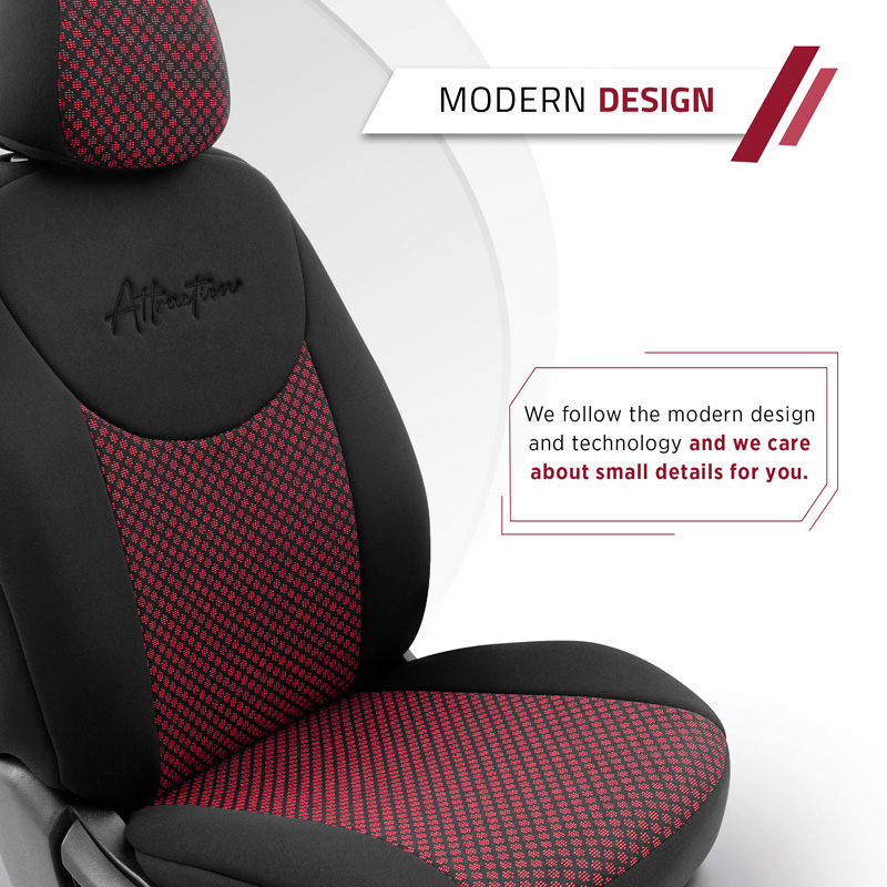 Universele Stoffen Stoelhoezenset 'Attraction' Zwart/Bordeaux Rood - 11-delig - geschikt voor Side-Airbags