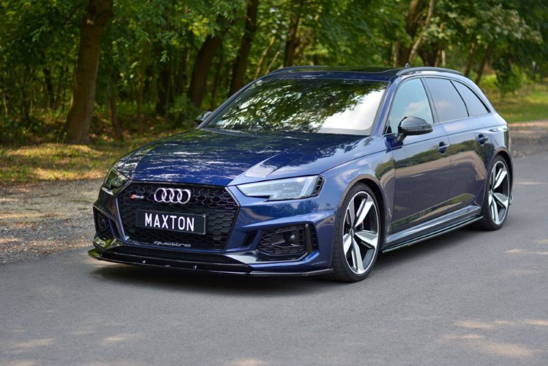 Voorspoiler V.1 Audi RS4 B9 Maxton Glans Zwart