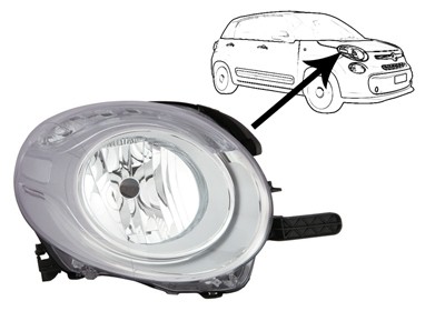 KOPLAMP RECHTS MET PINKLICHT Boven H7 +Elektra Motor FIAT 500L 9