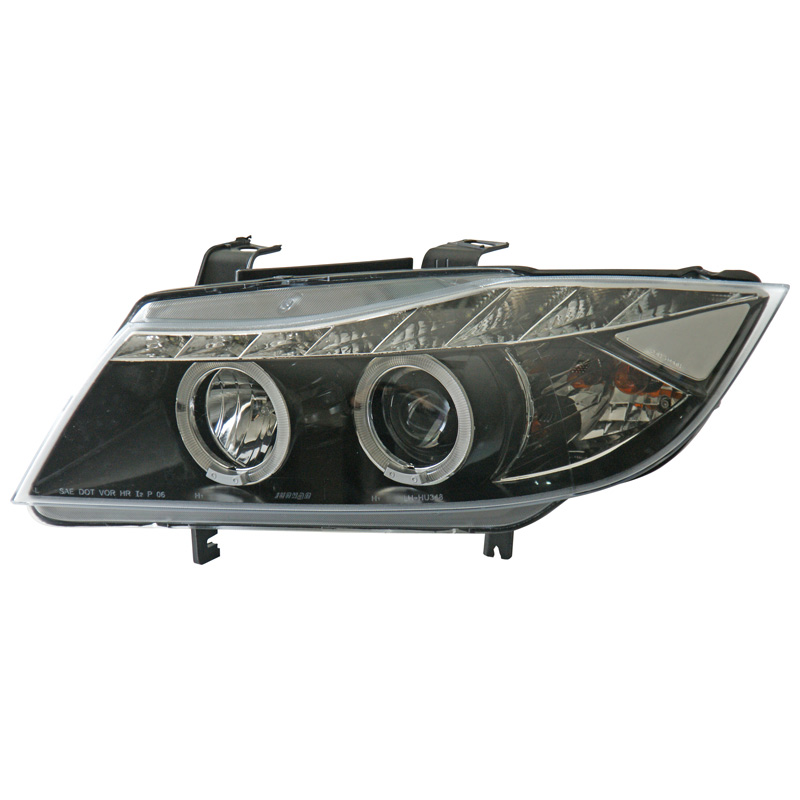 Set Koplampen in DRL-Look  BMW 3-Serie E90/E91 2005-2008 - Zwart - incl. Knipperlichten & Angel-Eyes