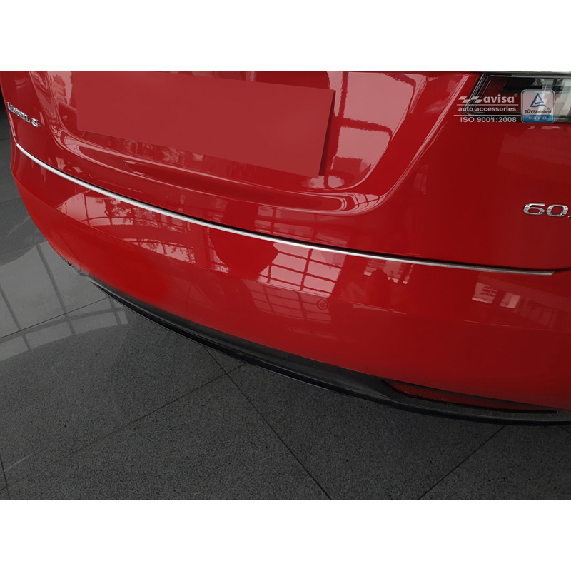 RVS Achterbumperprotector 'Deluxe'  Tesla Model S 2012-2016 & Facelift 2016- Chroom/Zwart Carbon