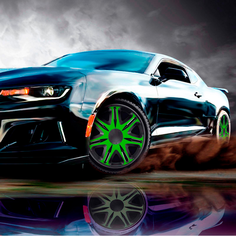 4-Delige J-Tec Wieldoppenset Nascar 16-inch zwart/groen