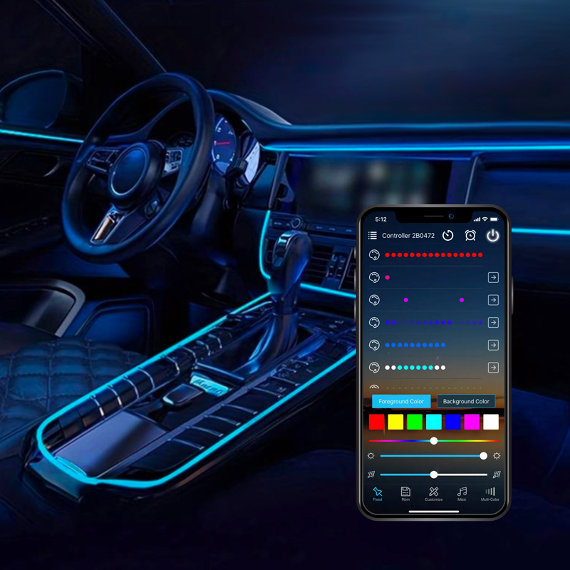 2-Delige Multi-Color LED Interieur Sfeerverlichting met App Bediening & 5-meter Optical Fiber