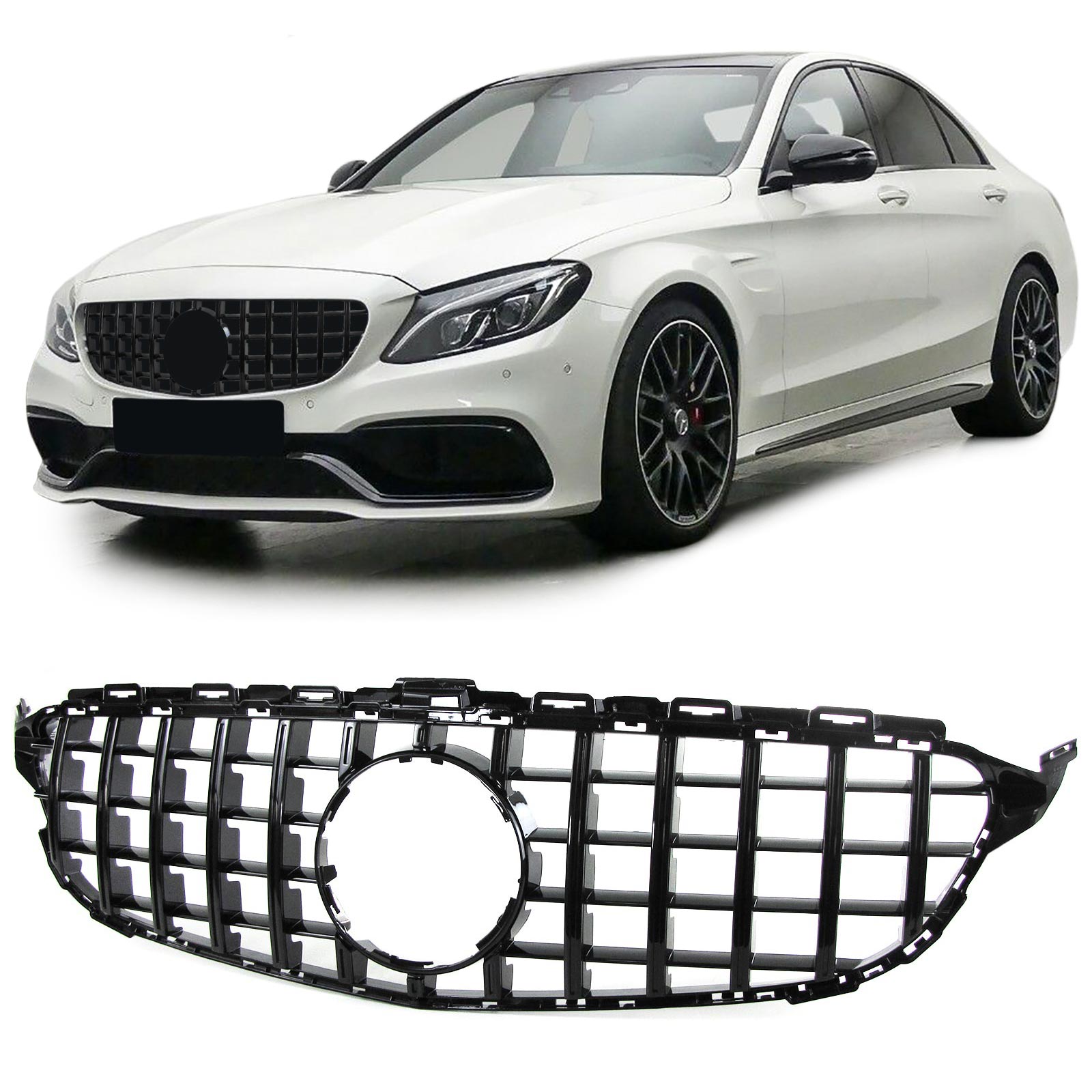 Grill Mercedes W205 13-18 Zwart Glanzend