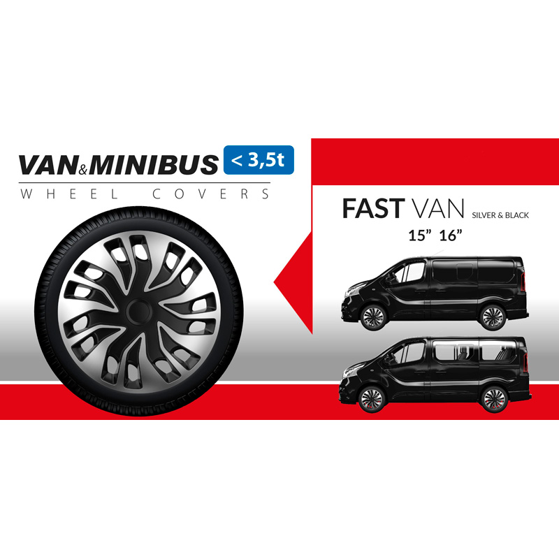4-Delige Wieldoppenset Fast-VAN 15-inch zilver/zwart (bol)