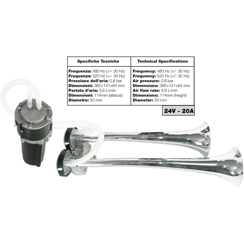 Simoni Racing luchthoorn 2-toons - Truck - 24V 118dB - Aluminium