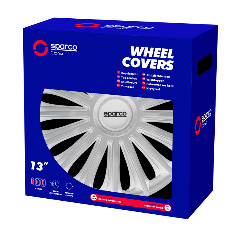 4-Delige Sparco Wieldoppenset Torino 16-inch zilver