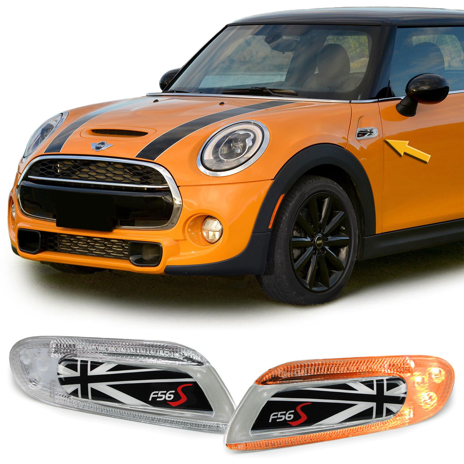 Knipperlichten Mini One/Cooper F55, F56, F57 LED Chroom Zwart Flag