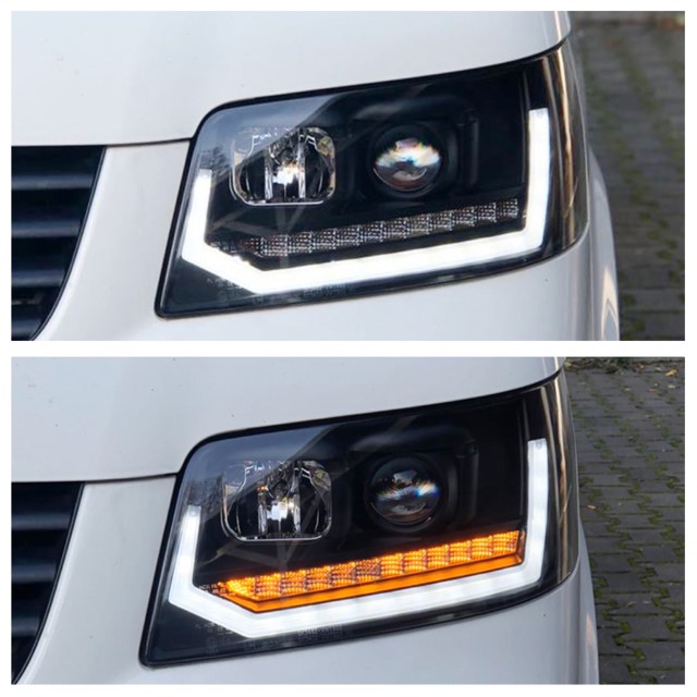 Headlights VW T5 03-09 Devil Eyes Dlite LED Chrome