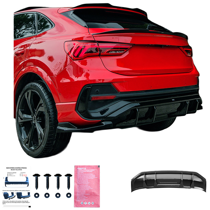 Oneway Achterbumperskirt (Diffuser)  Audi Q3 (F3N) Sportback S-Line 2019-2025 excl. RSQ3 - Glanzend zwart