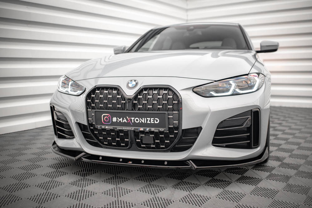 Voorspoiler V.2 BMW 4 Serie & i4 Gran Coupe M Pakket G26 Maxton Glans Zwart