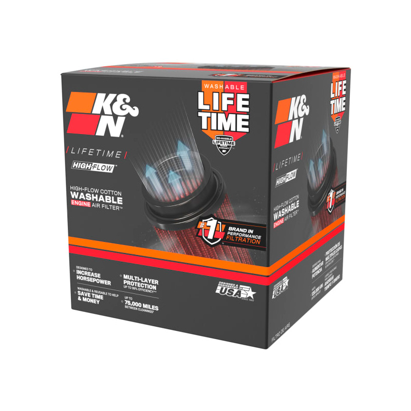 K&N Universeel Luchtfilter Konisch 70mm aansluiting, 129mm onder, 89mm top, 102mm hoogte (RU-5128)