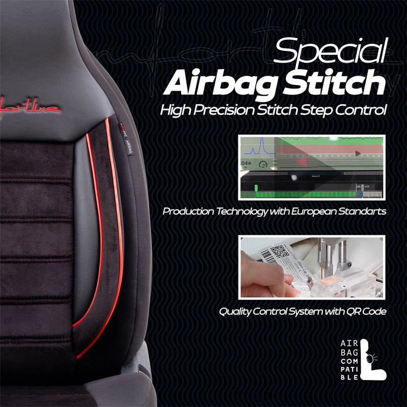 Universele Velours/Stoffen 'CityBug' Stoelhoezenset 'Comfortline' Zwart/Rood - 9-delig - geschikt voor Side-Airbags