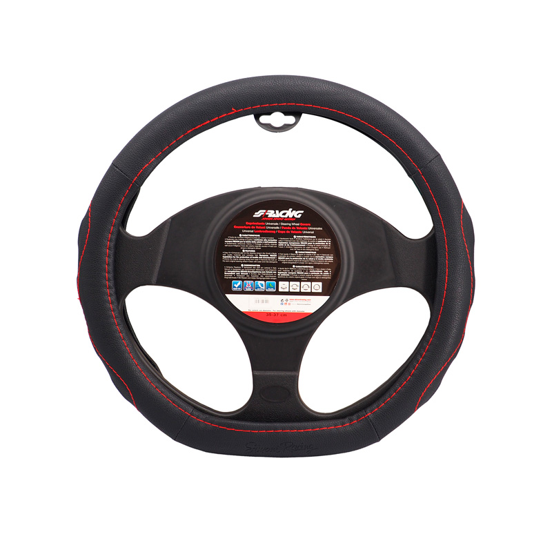 Simoni Racing Stuurwielhoes Compe Small - Zwart Eco-Leder + Rode Stiksels - 35-37cm