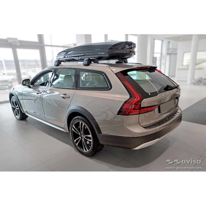 Zwart RVS Achterbumperprotector  Volvo V90 II 2016- (incl. Cross Country) 'STRONG EDITION'