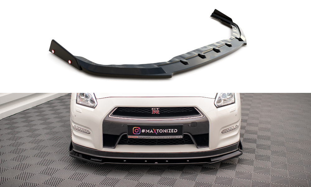 Voorspoiler met Canards Nissan GTR R35 11-16 Maxton Glans Zwart