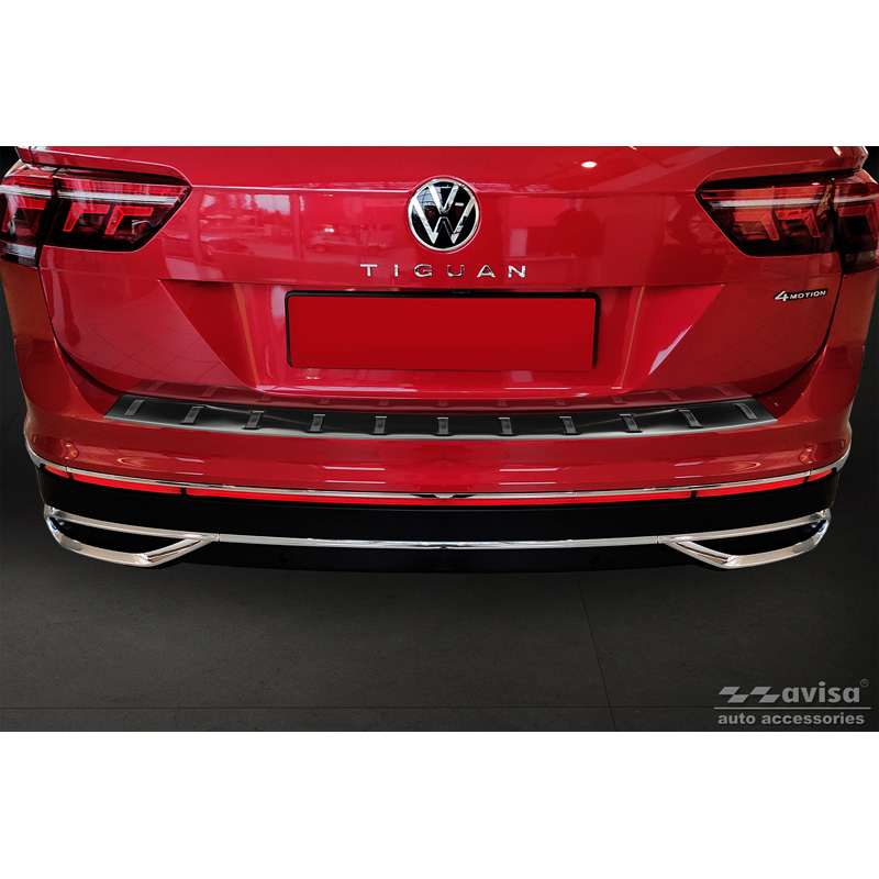 Zwart RVS Achterbumperprotector  Volkswagen Tiguan II 2016-2020 & Facelift 2020-2024 'STRONG EDITION'