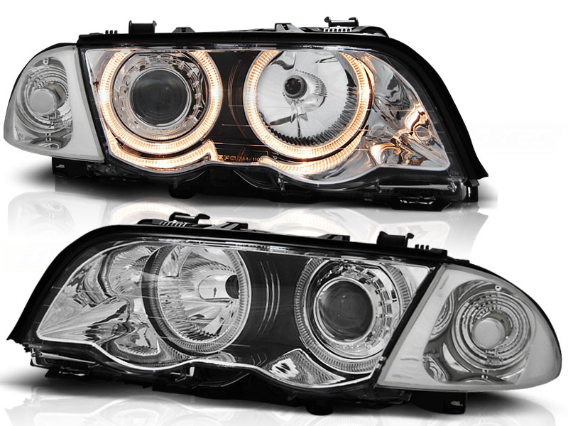 Faros BMW E46 sedan Angel Eyes cromo