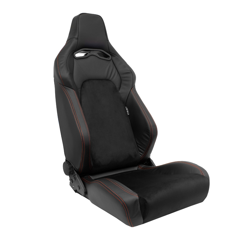 Sportstoel 'VGR Premium' - Zwart Leder & Alcantara + Rode stiksels - Dubbelzijdig verstelbare rugleuning - incl. sledes