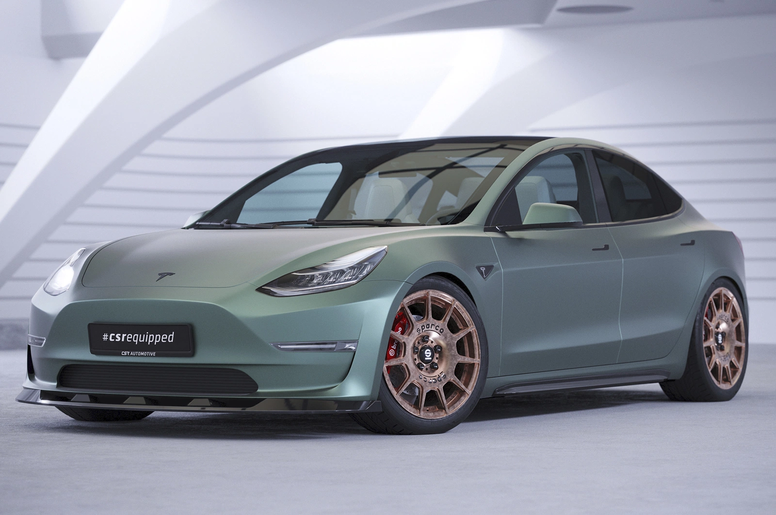 Voorspoiler Tesla Model 3 Glans Zwart – CSR (2017–09/2023 Voor-Facelift)