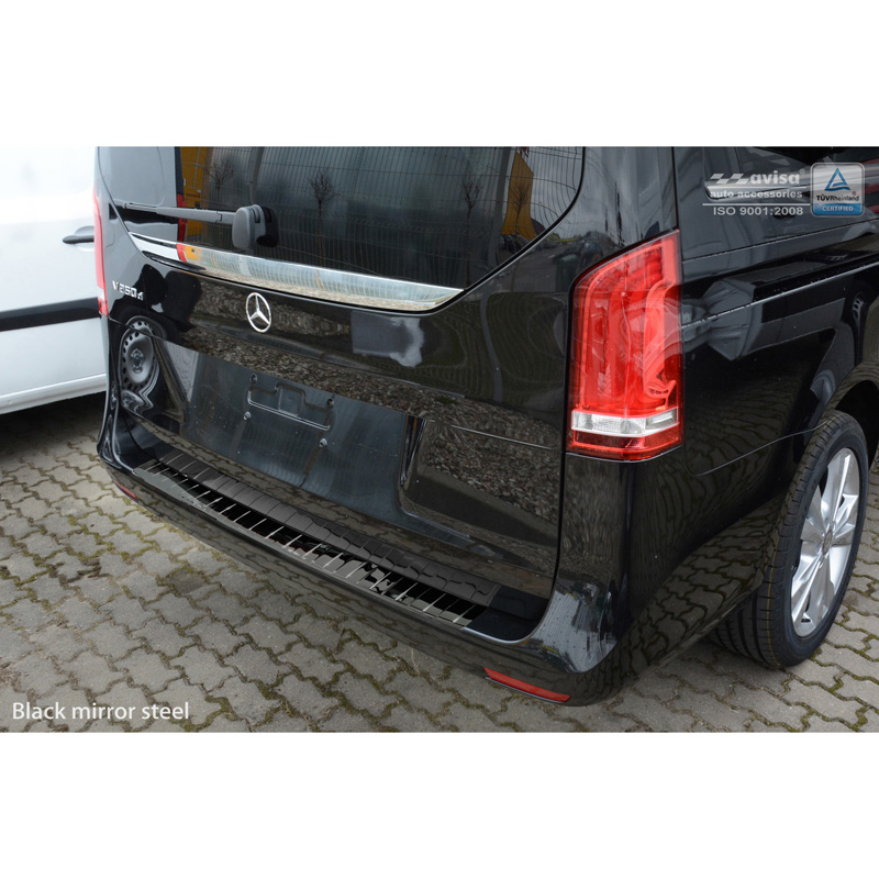 Zwart-Chroom RVS Achterbumperprotector  Mercedes Vito / V-Klasse 2014-2019 & Facelift 2019- 'Ribs'