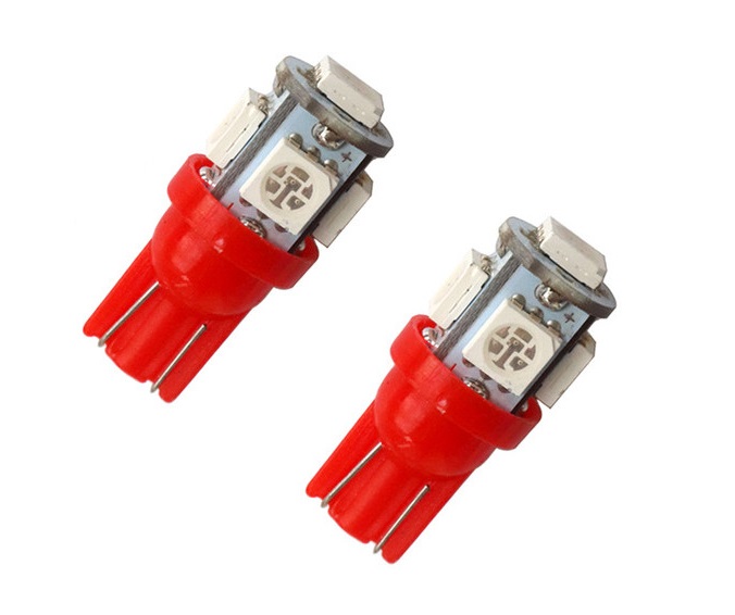 M-tech L054 rood LED T10 12v 5x SMD5050 2 stuks