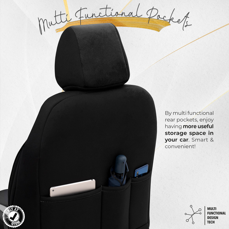 Universele Suede/Leder/Stoffen Stoelhoezenset 'Iconic' Zwart/Grijs - 11-delig - geschikt voor Side-Airbags