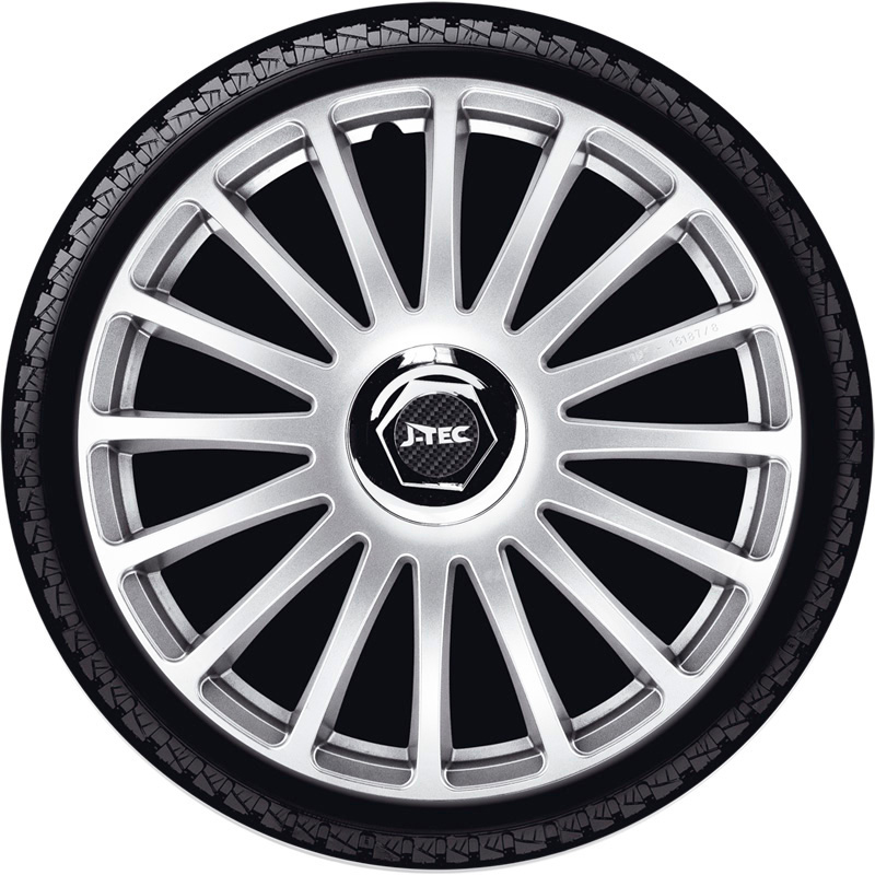 4-Delige J-Tec Wieldoppenset Grand Prix SR 16-inch zilver + chroom ring