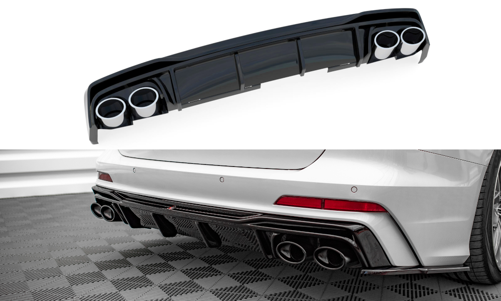 Diffuser Audi A6 C8 S-Line Maxton Glans Zwart Chrome Sierstukken