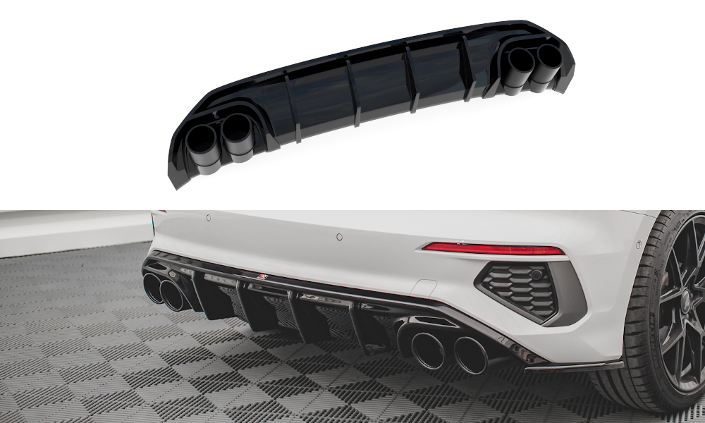 Diffuser Audi A3 8Y S-Line Glanzend zwart met Chrome Sierstukken