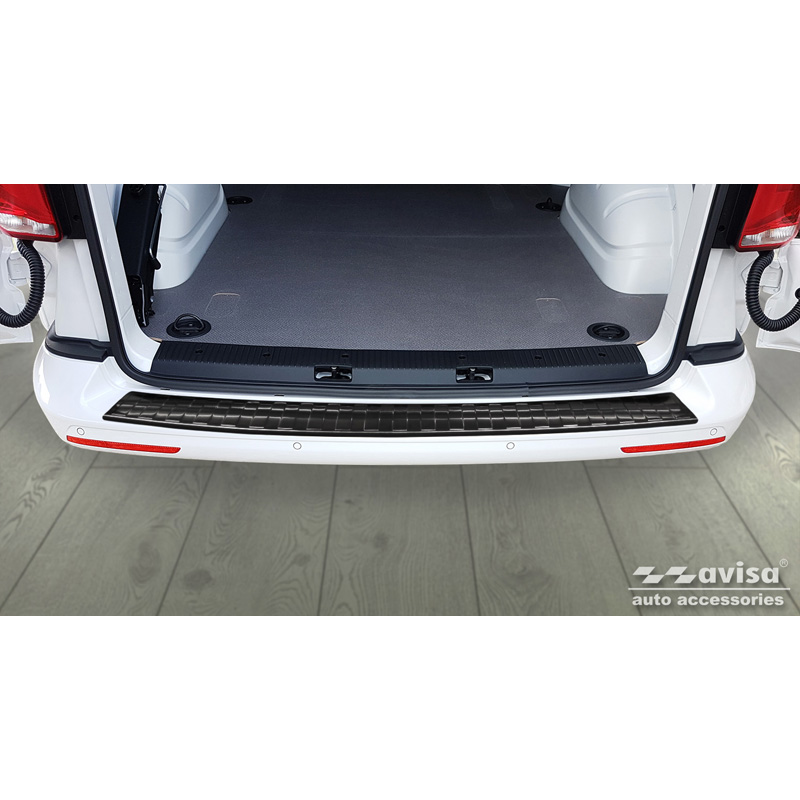 Zwart RVS Achterbumperprotector  VW Transporter T5 2003-2015 (alle) & T6 2015- / FL 2019- (met achterdeuren) 'XL' 'Ribs'