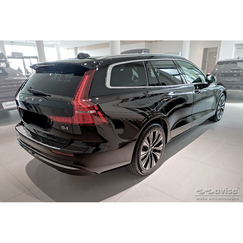 Zwart Chroom RVS Achterbumperprotector  Volvo V60 II / V60 II Cross Country 2018- & V60 II Plug- In Hybrid / R-Design 2019- 'Ribs'