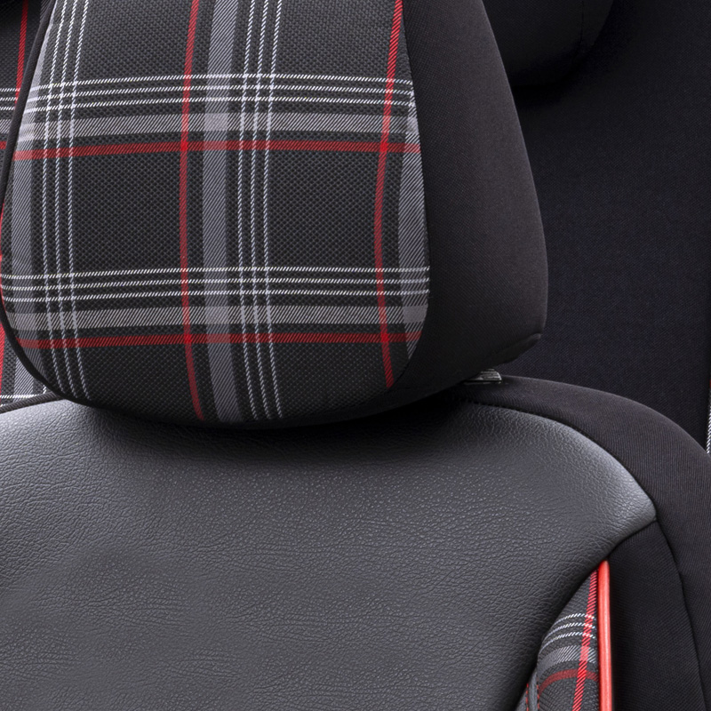 Universele Stoffen Stoelhoezenset 'Sports' Zwart/Grijs/Rood - 11-delig - geschikt voor Side-Airbags