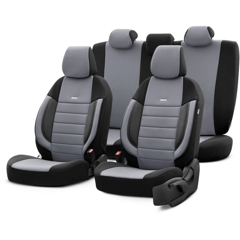 otoM Universele Stoffen Stoelhoezenset 'SelectedFit Pro' Zwart/Grijs - 11-delig - geschikt voor Side-Airbags