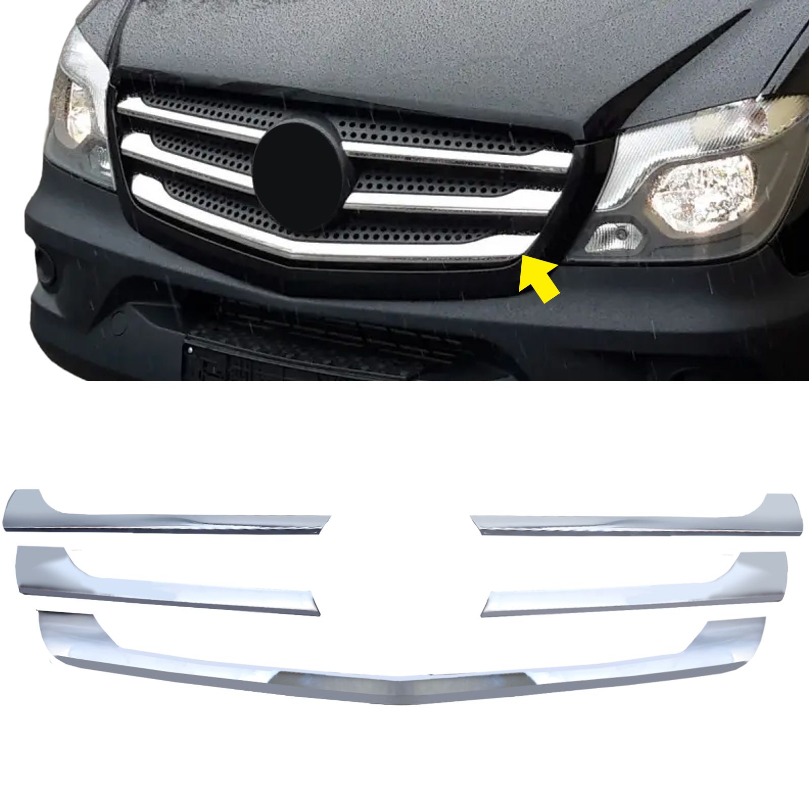 Chroom sierlijsten voor de grille – Mercedes Sprinter W906 Facelift 2013–2018