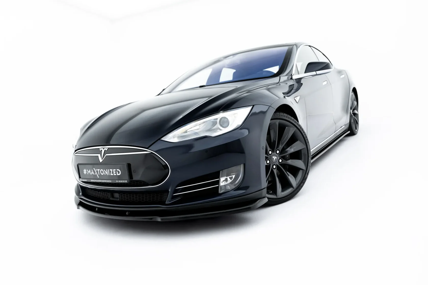Voorspoiler V.1 Tesla Model S Mk1 Maxton Glans Zwart