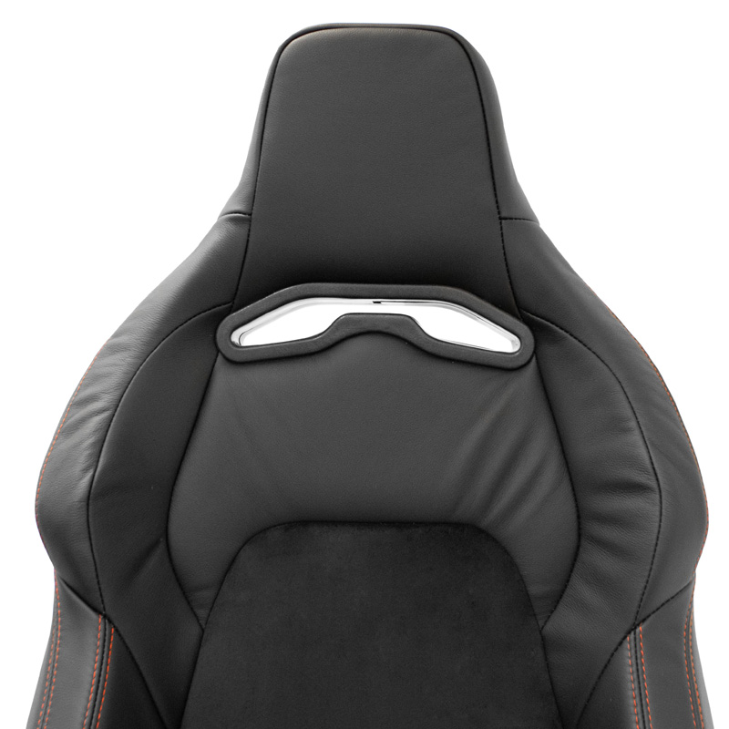 Sportstoel 'VGR Premium' - Zwart Leder & Alcantara + Rode stiksels - Dubbelzijdig verstelbare rugleuning - incl. sledes