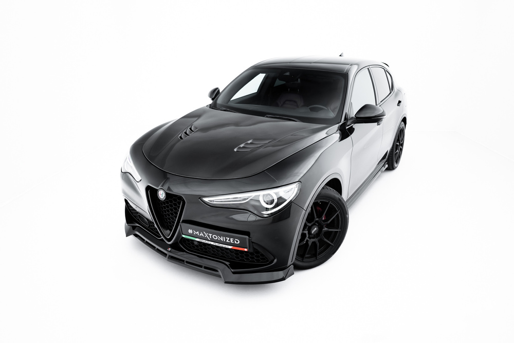Voorspoiler Alfa Romeo Stelvio Mk1 V.3 Maxton Glans Zwart