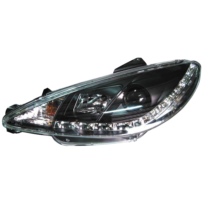 Set Koplampen in DRL-Look  Peugeot 206 1998- incl. GTi - Zwart