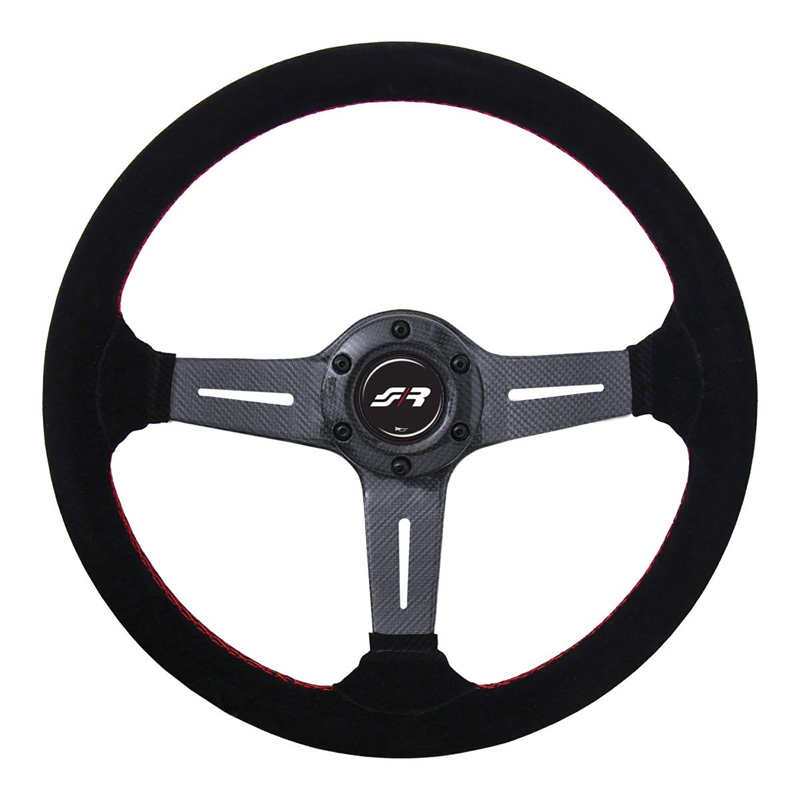 Simoni Racing Universeel Sportstuur Carlos - Carbon - Zwart Suède + Rode Stiksels - Diameter 350mm