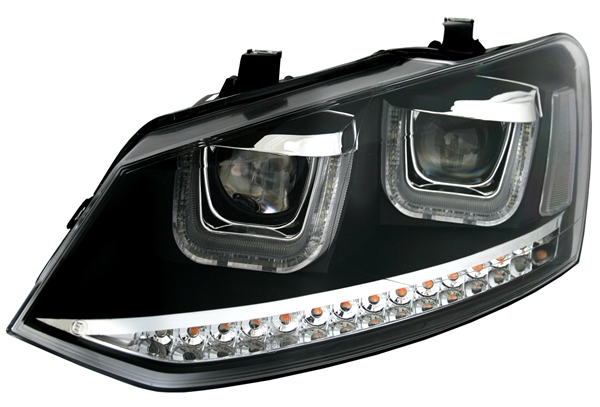 Headlights VW Polo 6R 09- DRL black Facelift look